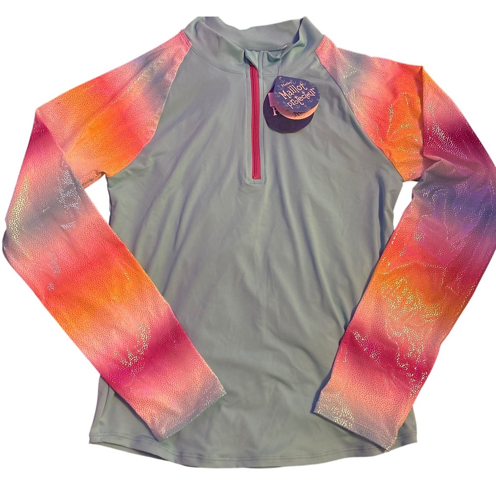 NEW Hatley Girls Rash Guard Iridescent Rainbow Long Sleeve Quarter Zip 12